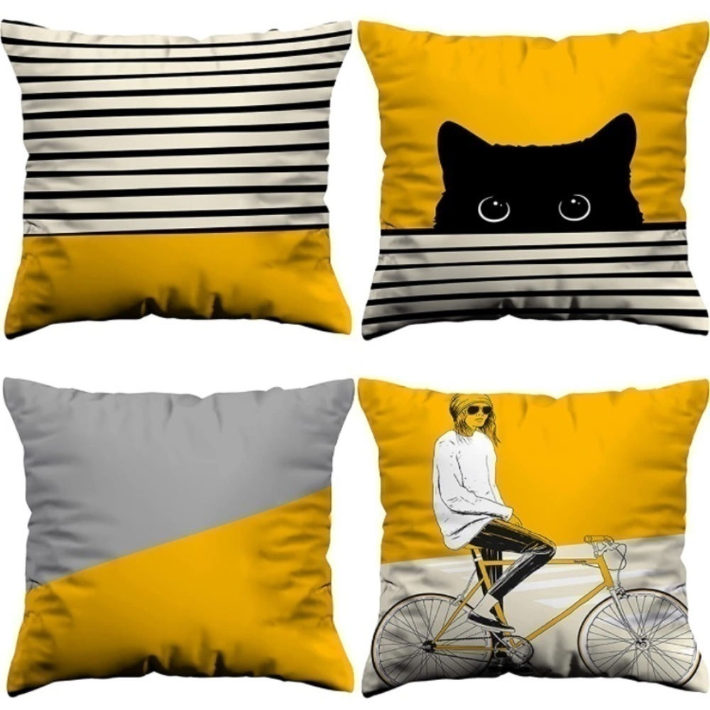 Brand New Set of 4 Decorative Pillow Covers 18"x18" Washable Decor Gold & Black